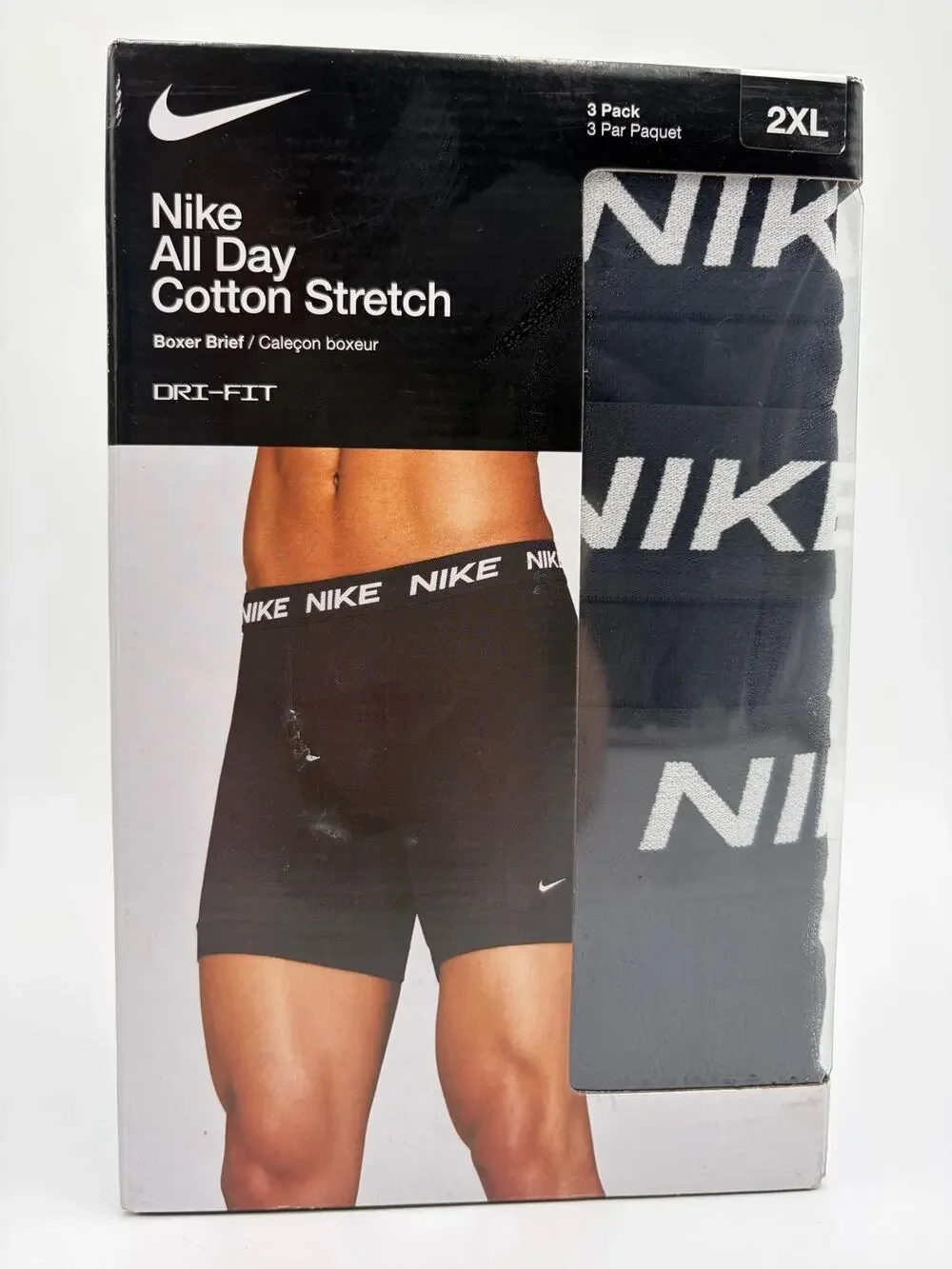 Nike Men's All Day Cotton Stretch Boxer Brief - 3-pack size 2XL ALL BLACK